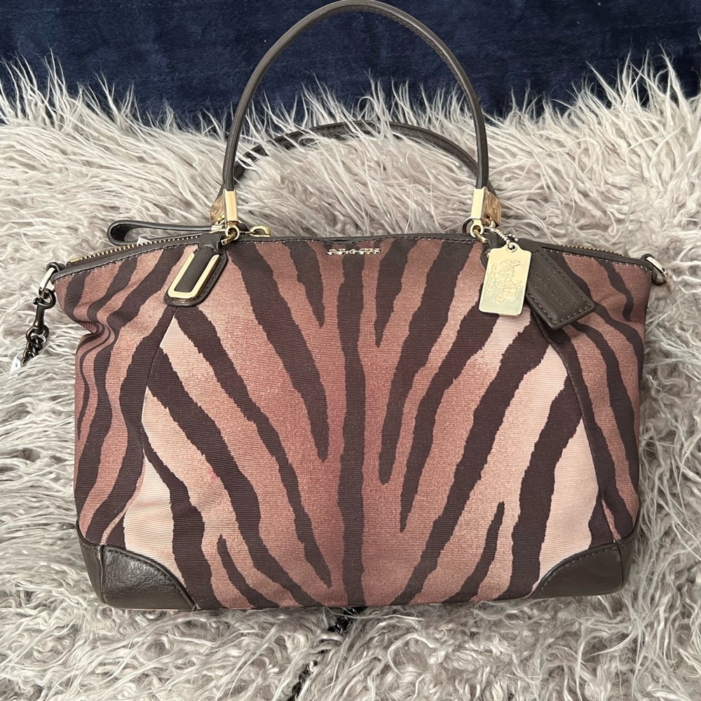 Coach Madison Kelsey Brown Zebra Prints Satchel Bag w/ Detachable Strap #28093